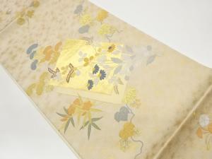 色紙に秋草・蔦模様織出し袋帯